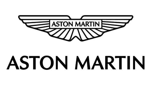 Aston Martin winged logo with the Aston Martin name displayed below on a white background.