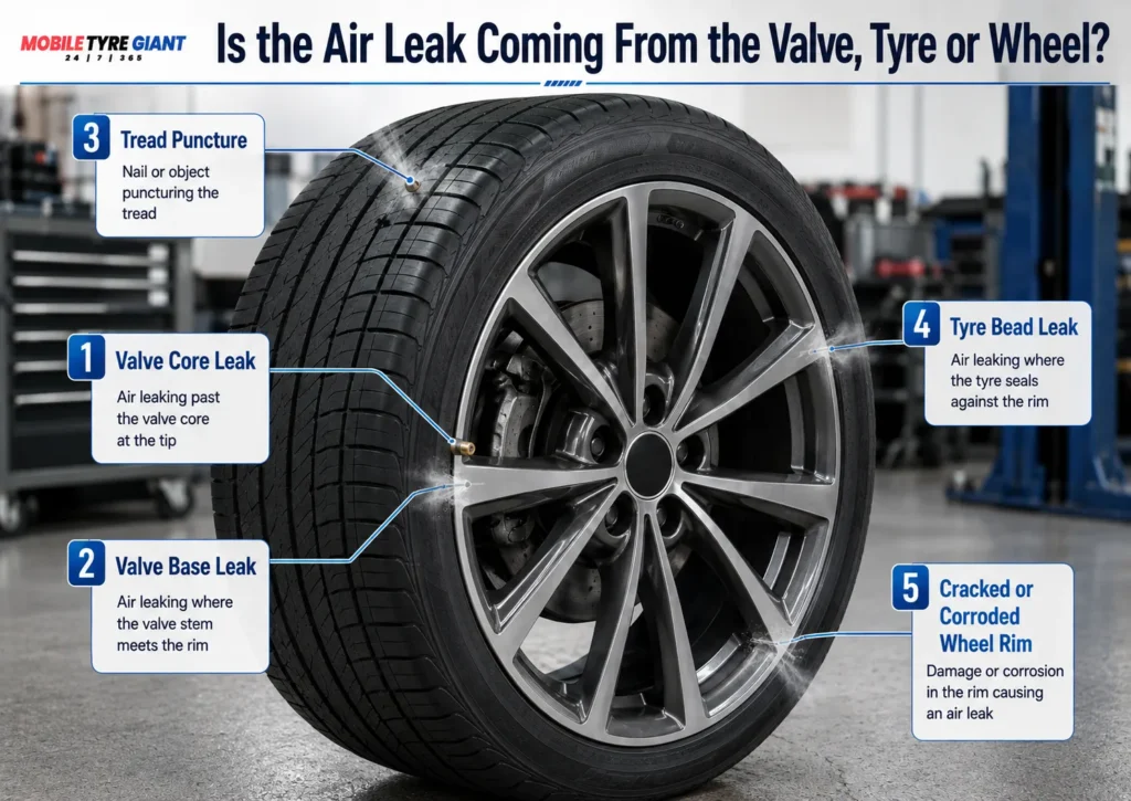 Is the Air Leak Coming From the Valve, Tyre or Wheel