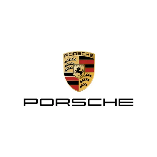 Porsche crest logo above the Porsche wordmark on a white background.