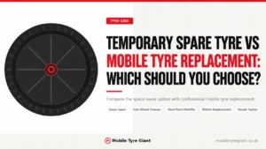 Temporary spare tyre vs mobile tyre replacement guide comparing space saver use, safe wheel changing, short-term mobility, mobile replacement and tyre repair options.