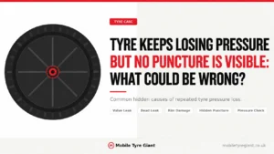Tyre keeps losing pressure with no visible puncture, highlighting possible valve leaks, bead leaks, rim damage, hidden punctures and tyre pressure checks.