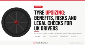 Tyre upsizing guide for UK drivers explaining benefits, risks, legal checks, speedometer accuracy and insurance considerations.