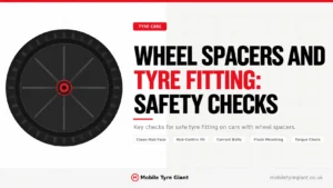 Wheel spacers and tyre fitting safety checks covering clean hub faces, hub-centric fitment, correct wheel bolts, flush mounting and final torque checks.