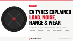 EV tyres explained, covering load index, road noise, driving range, rolling resistance and tyre wear for electric vehicles.