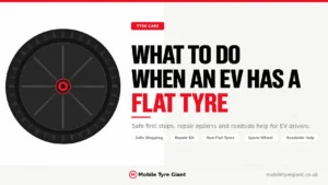 What to do when an EV has a flat tyre, covering safe stopping, puncture repair kits, run-flat tyres, spare wheels and roadside tyre assistance.